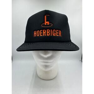 Vtg Hoerbiger Trucker Hat Cap Mesh Back Snapback Black Orange Engines Gas Flow